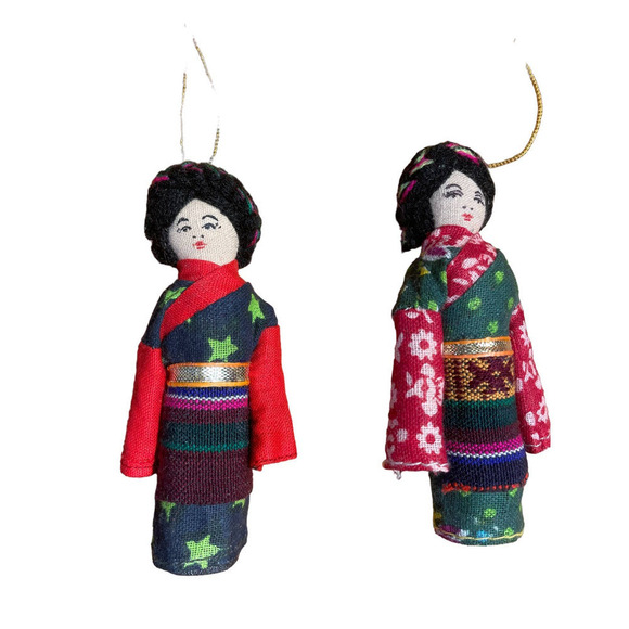 Set of 4 Beautiful handmade cloth Asian dolls. ornaments. Christmas ornaments. - Picture 2 of 6